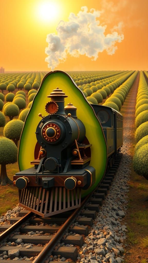 Victorian Steam Train Erupts from Vintage Avocado in Dreamli...