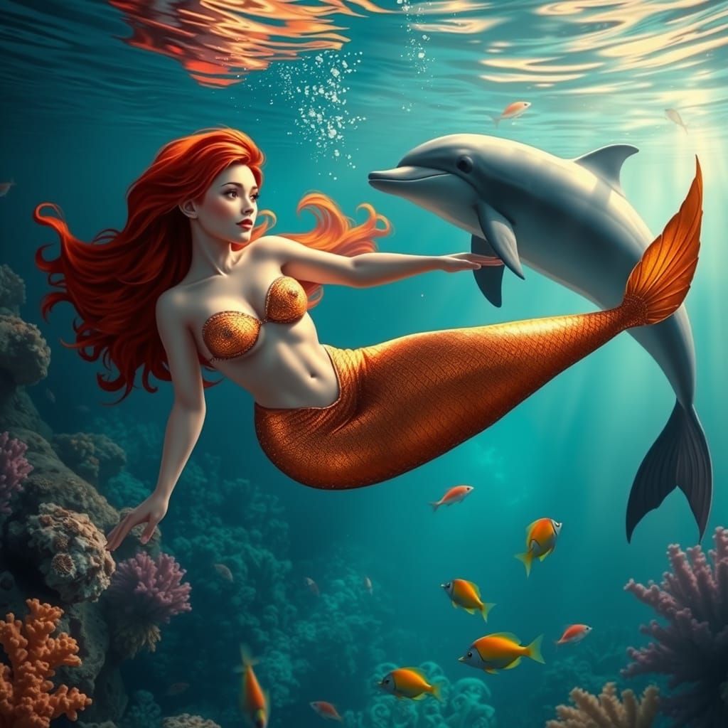 Underwater Mermaid Scene in Realistic Style