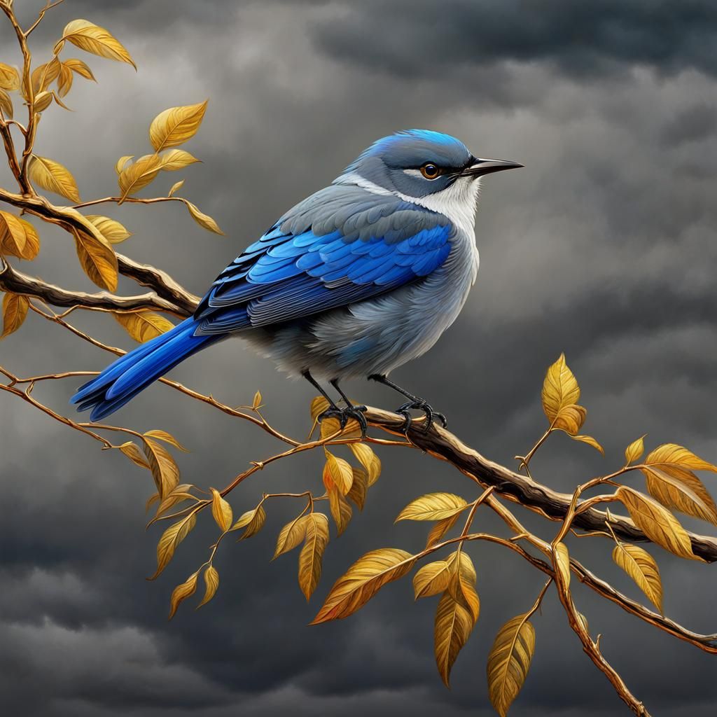 Fantasy Bird on Golden Branch, Anime Style