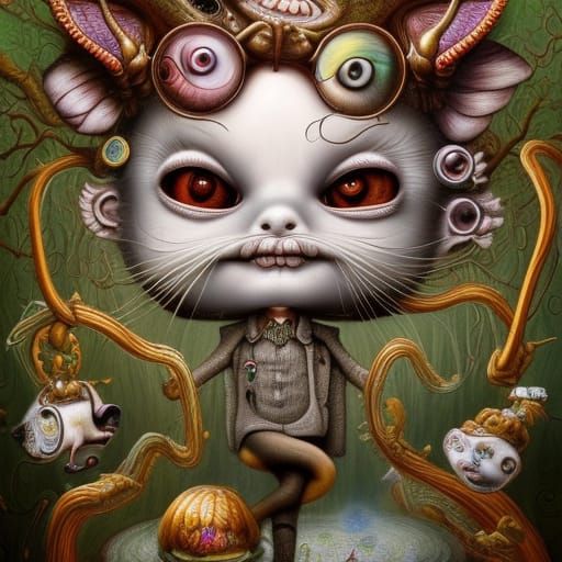 The White Rabbit, frantically running through a twisted, distorted version of the rabbit hole