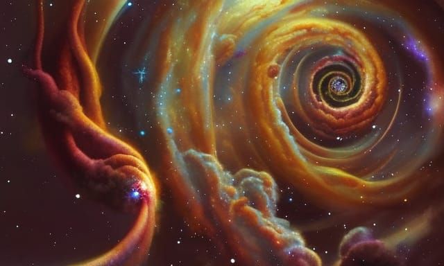Cosmic Spiraling Nebulae in Retro Sci-Fi Style
