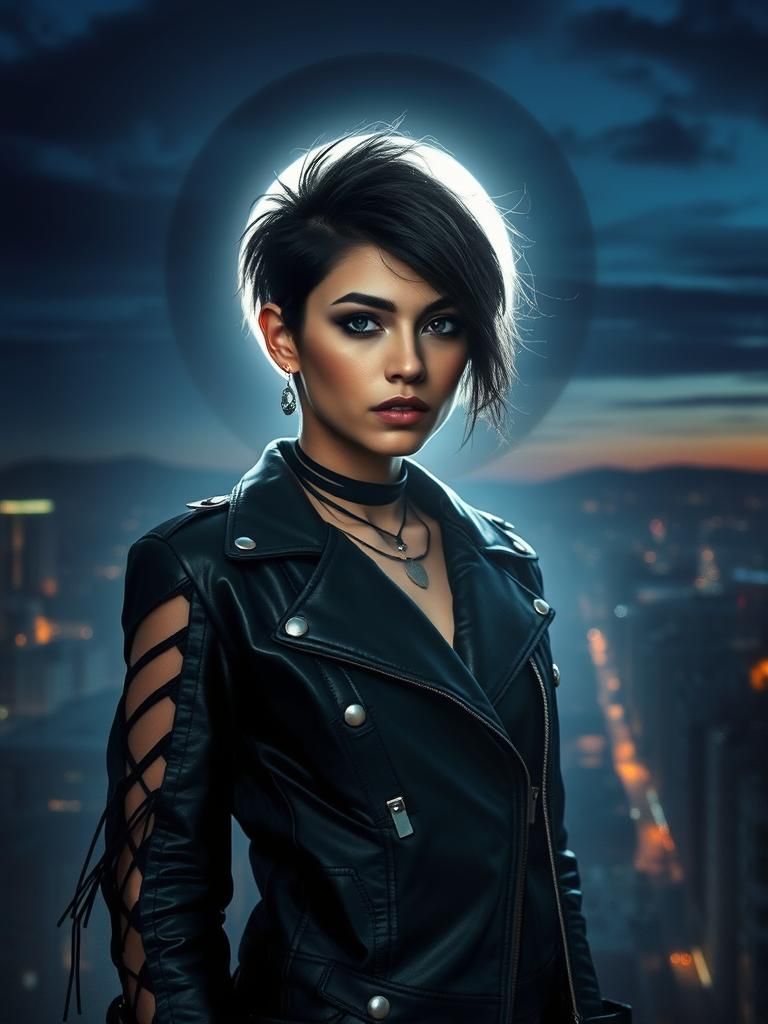 Androgynous Musician in Moody Cityscape, Impressionist Style