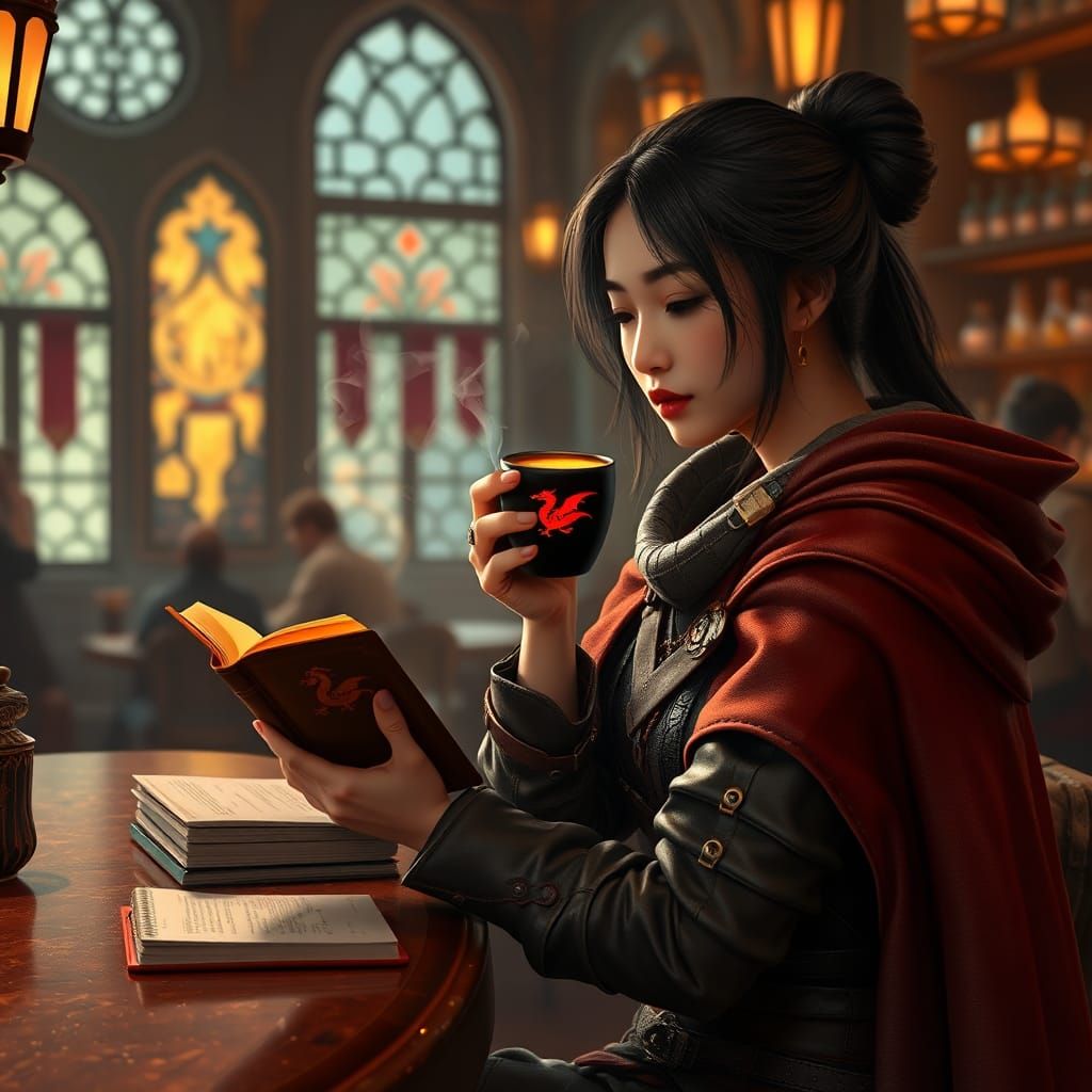 Fantasy Cafe Scene Inspired by Final Fantasy