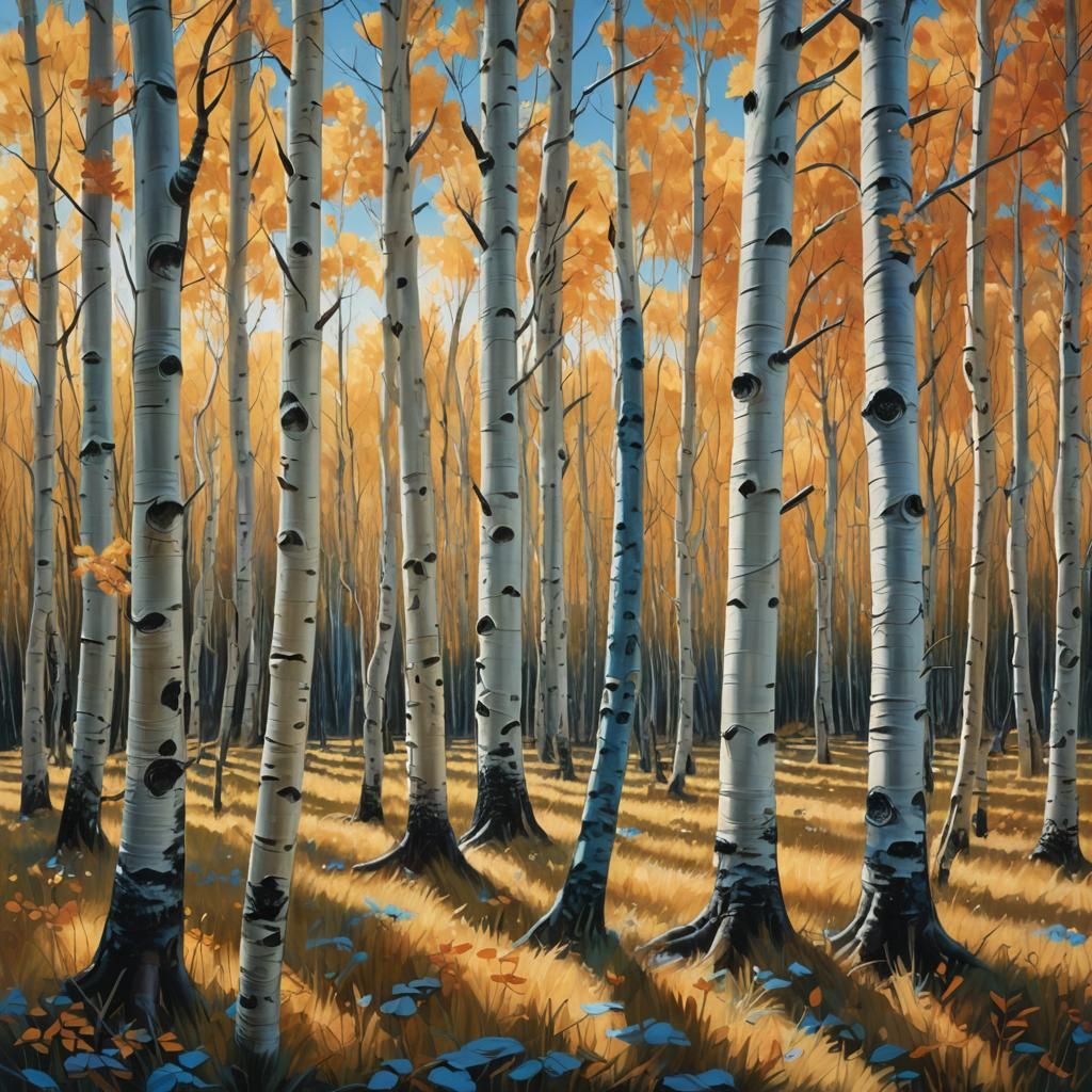 Aspen Forest Oil Painting in Detailed Matte Style