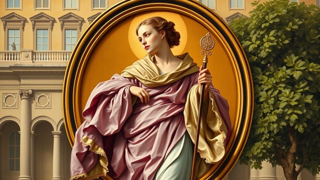 Majestic Baroque Goddess in Gilded Oval Frame