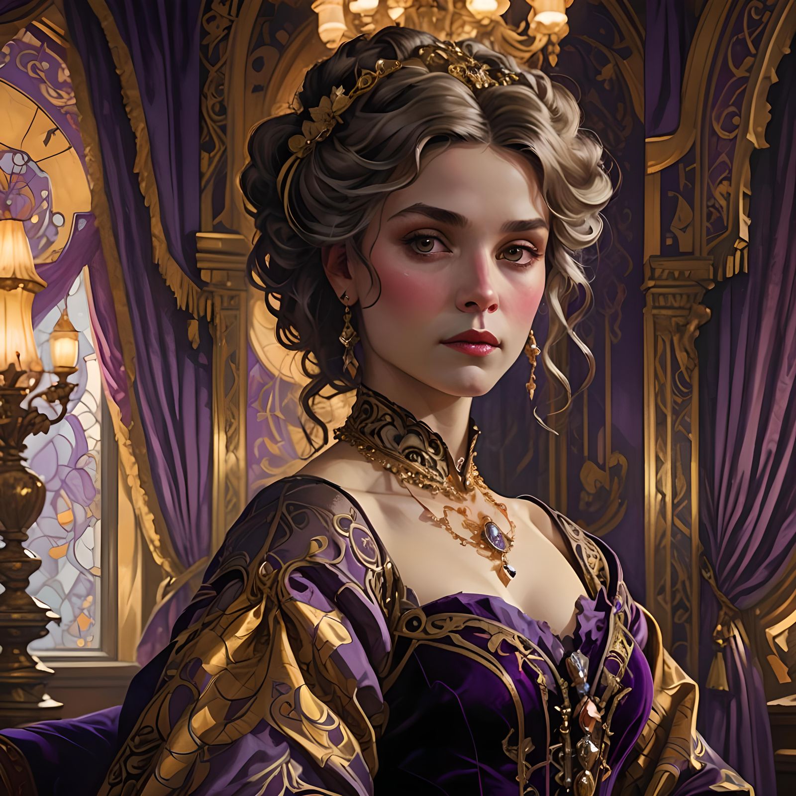 1800s Woman in Deluxe Room, Dark Fantasy Art