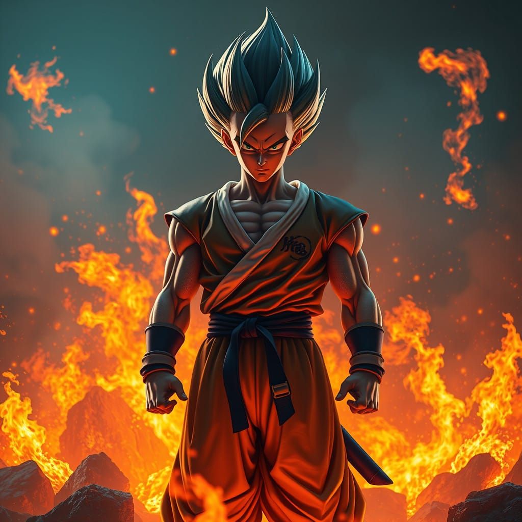 Vegeta in a Blazing Inferno - Epic Fantasy Portrait