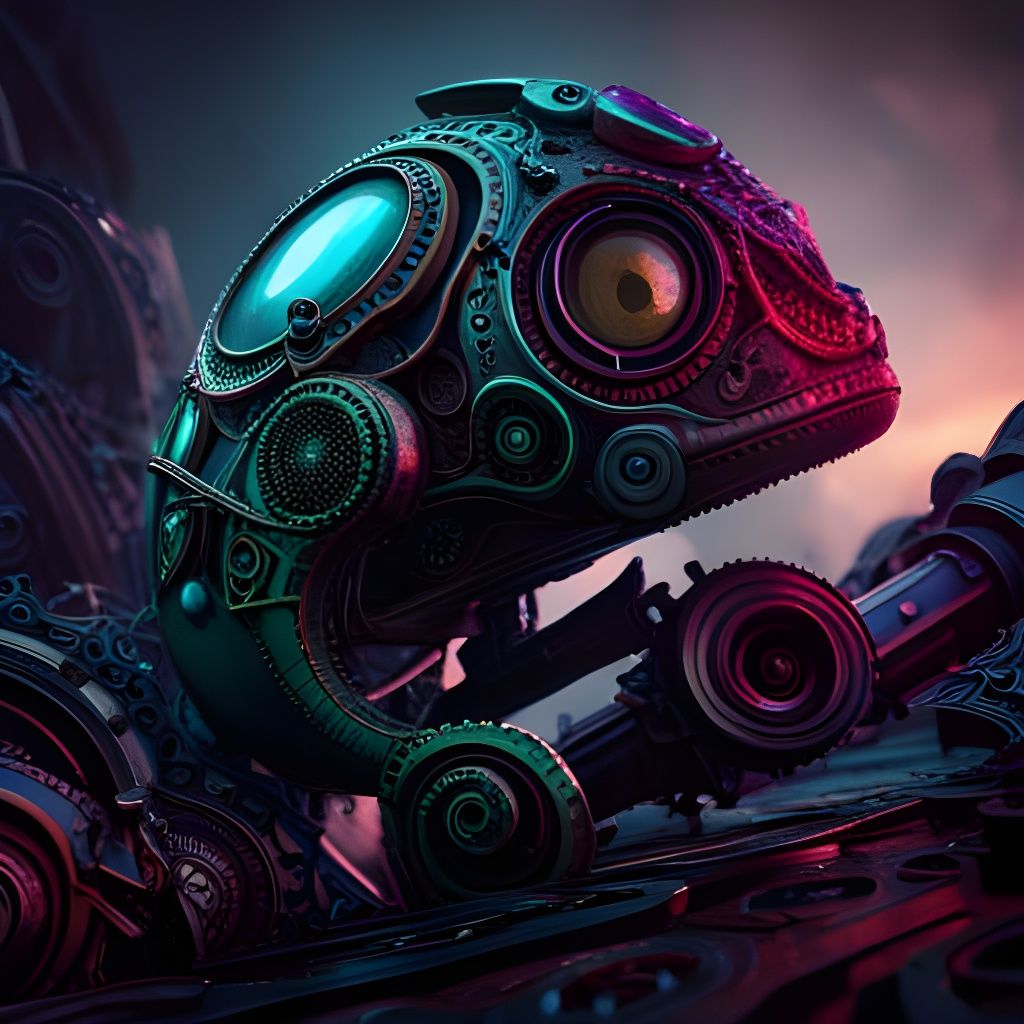 Mechanical Voidpunk Chameleon with Filigree Metal Design