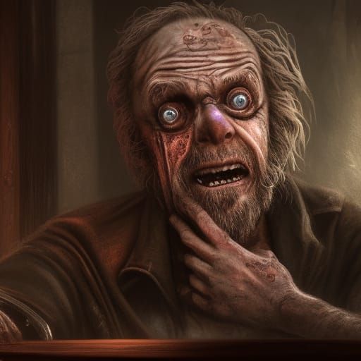 Creepy Old Man at Dark Bar: Detailed Matte Painting