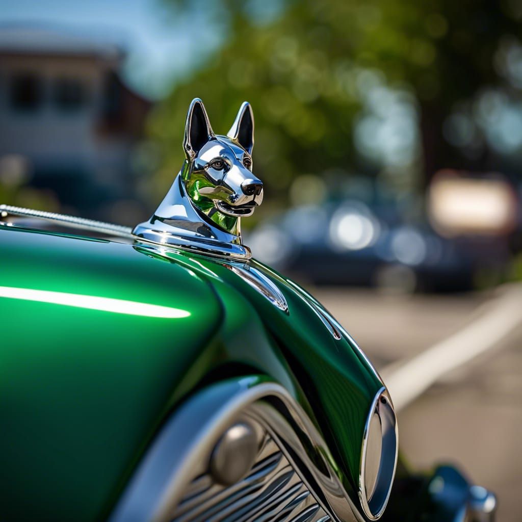 German Shepherd Ornament on Classic Green Roadster