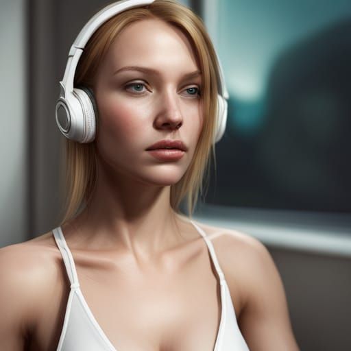 Photorealistic Portrait of Scottish Girl with Headphones