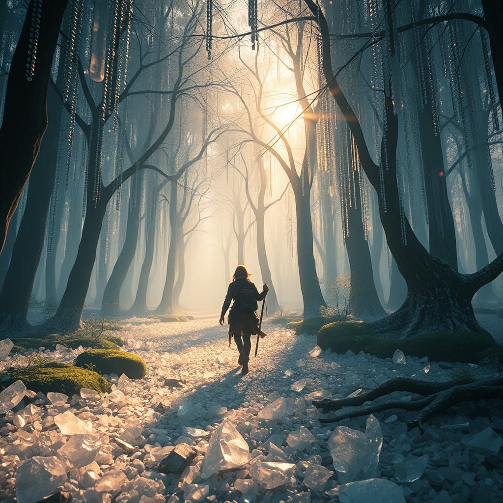 Mystical Forest with Crystal Trees and Spirit Foxes