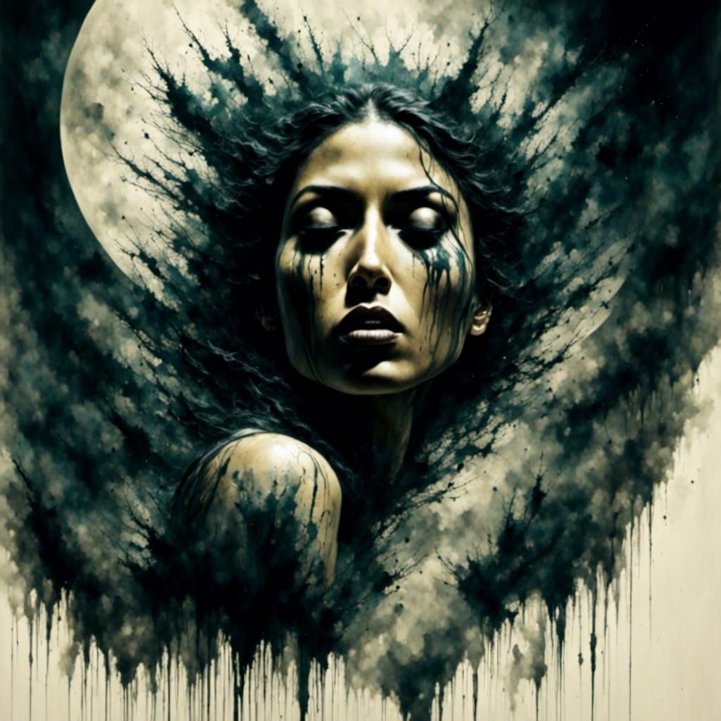 Mosaic Woman on a Swing Gazing at Moon