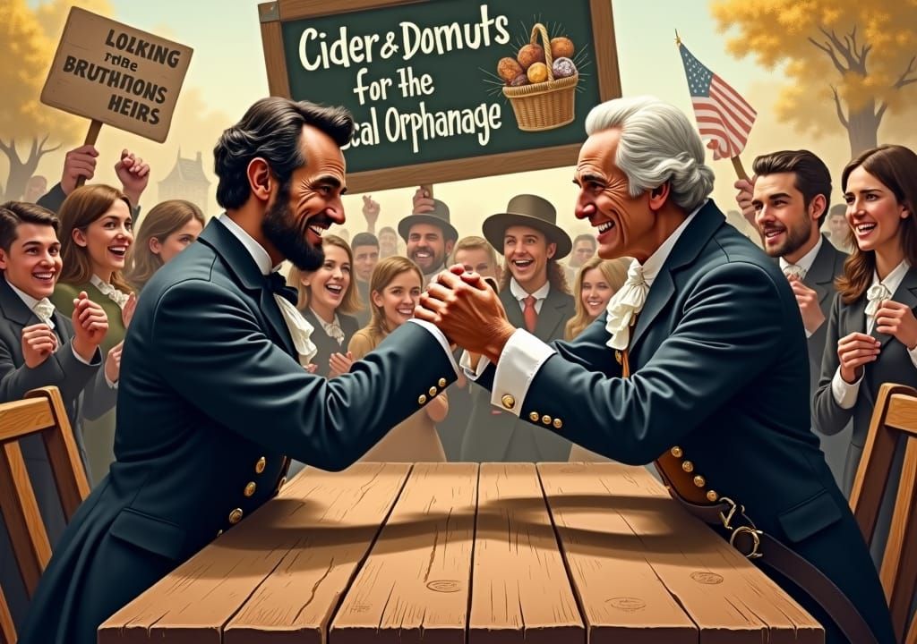 Lincoln and Washington Arm Wrestling for Charity