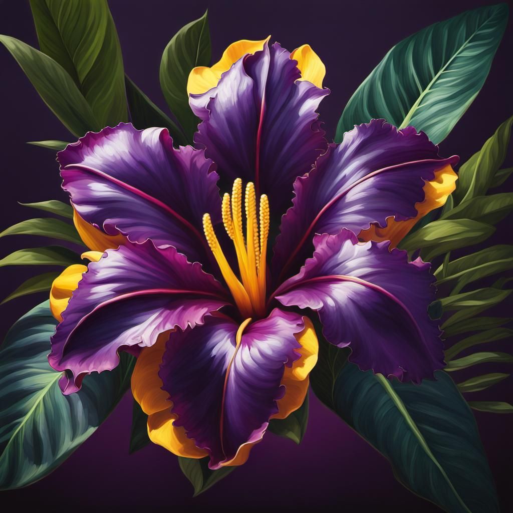 Exotic Tropical Flower with Purple Petals, Hyperrealistic Ar...