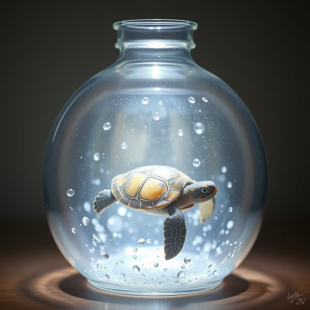 Turtle in Glass Bottle: Surreal Dreamscape