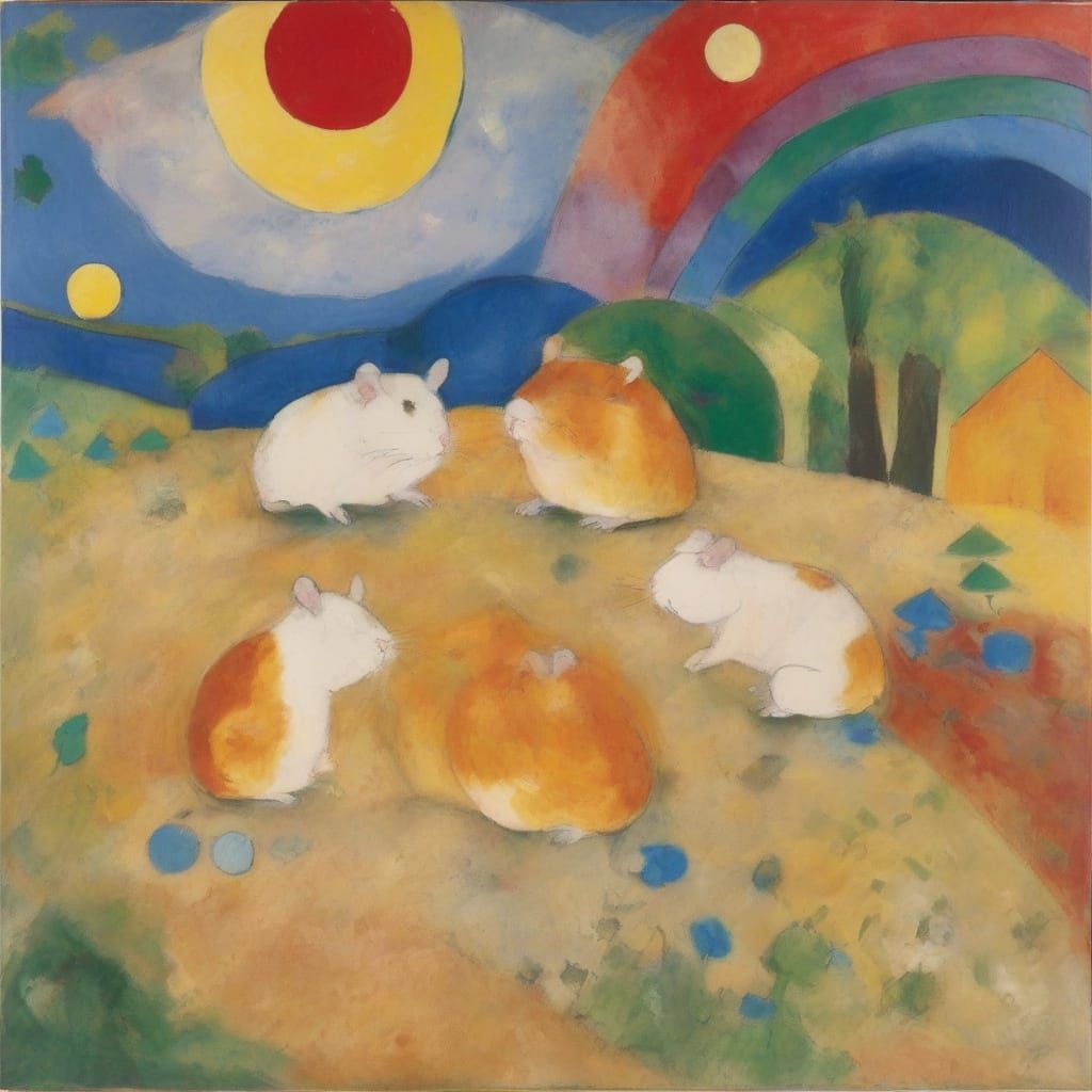 Hamsters Race Towards a Rainbow in Vibrant Style