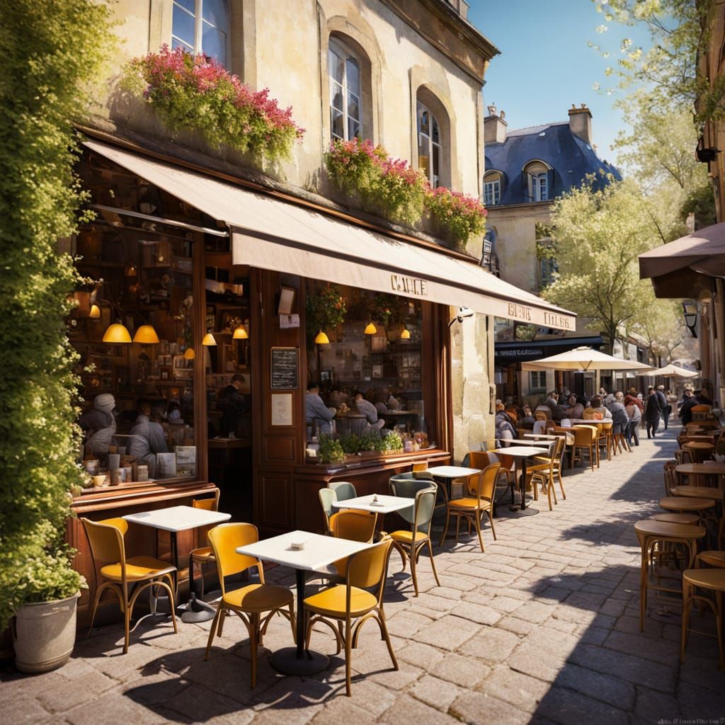Impressionist French Cafe Scene in Spring