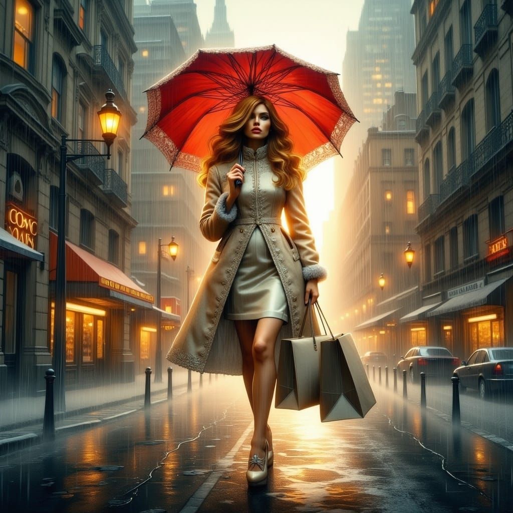 Ethereal Woman on 5th Avenue in Rain