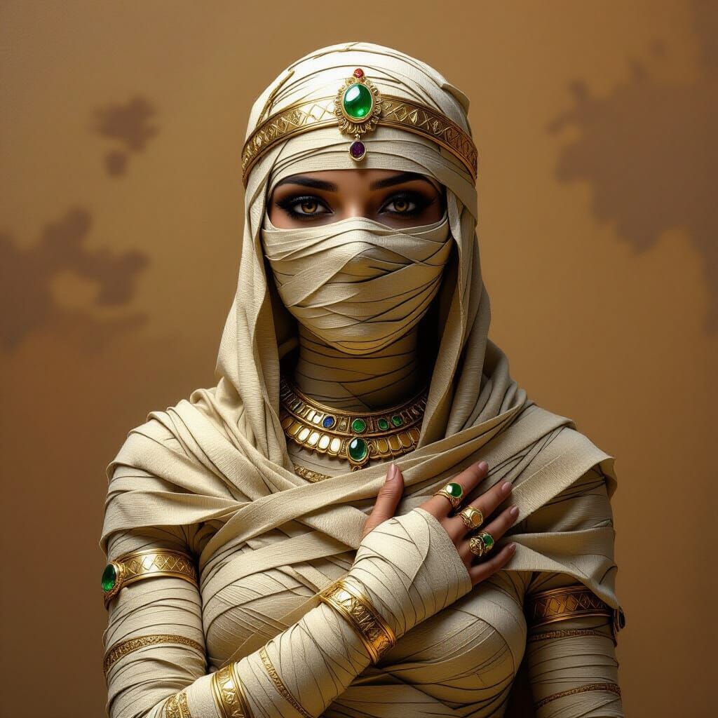 Photorealistic Mummy Wrapped in Linen and Gold
