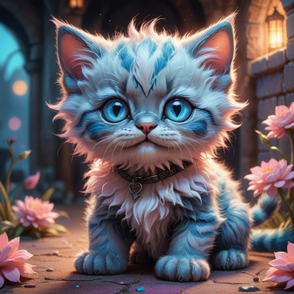 Whimsical Kitten and Monster in Pastel Colors