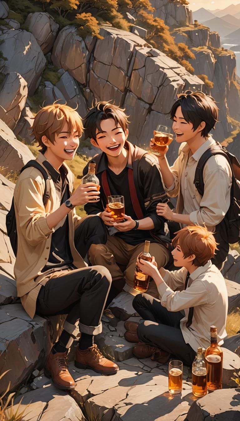 Anime Boy Shares Whisky, Realistic 3D Art