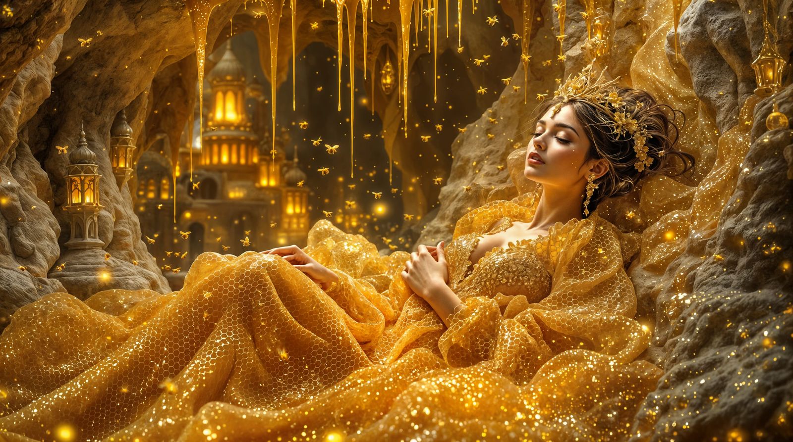 Golden City Goddess in Dreamlike Honey Haven