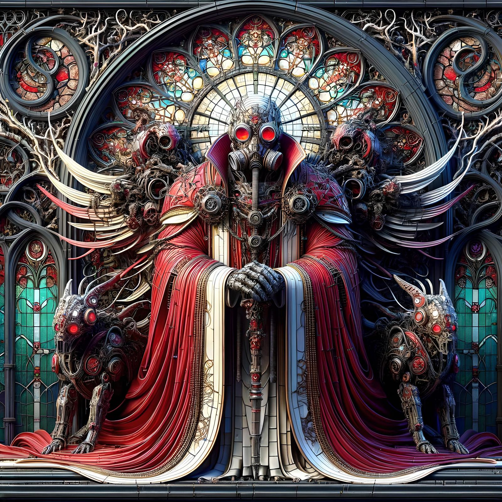 Gothic Tech-Priest and Cyber-Hound Cathedral Scene