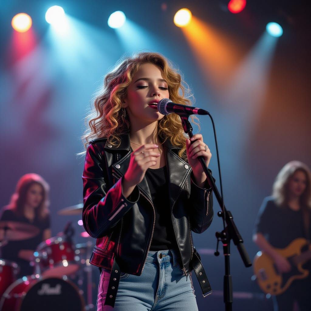 Hyperrealistic Singer on Stage in Concert