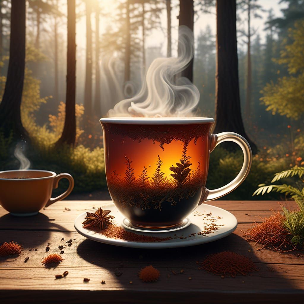 Steaming Rooibos Tea in Enchanted Forest