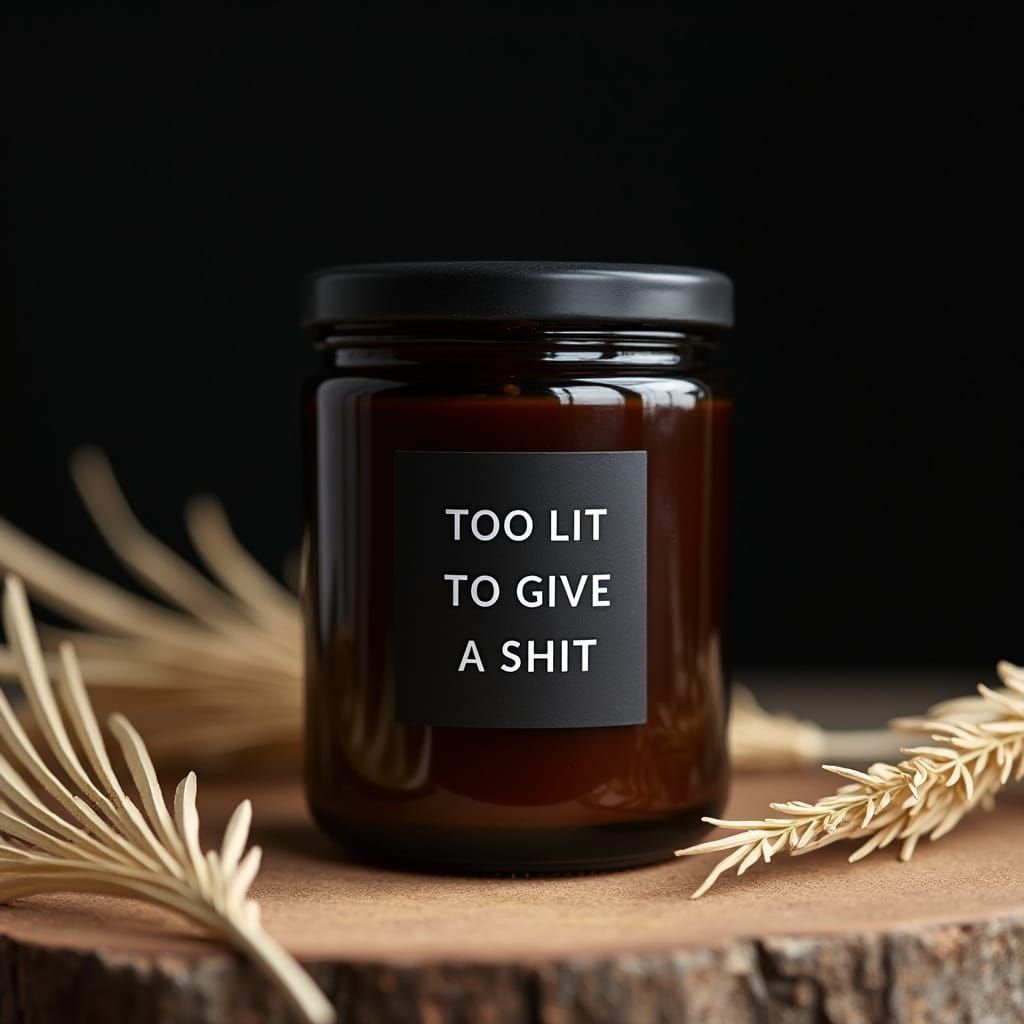 Amber Candle Jar with Bold Text in Minimalist Style