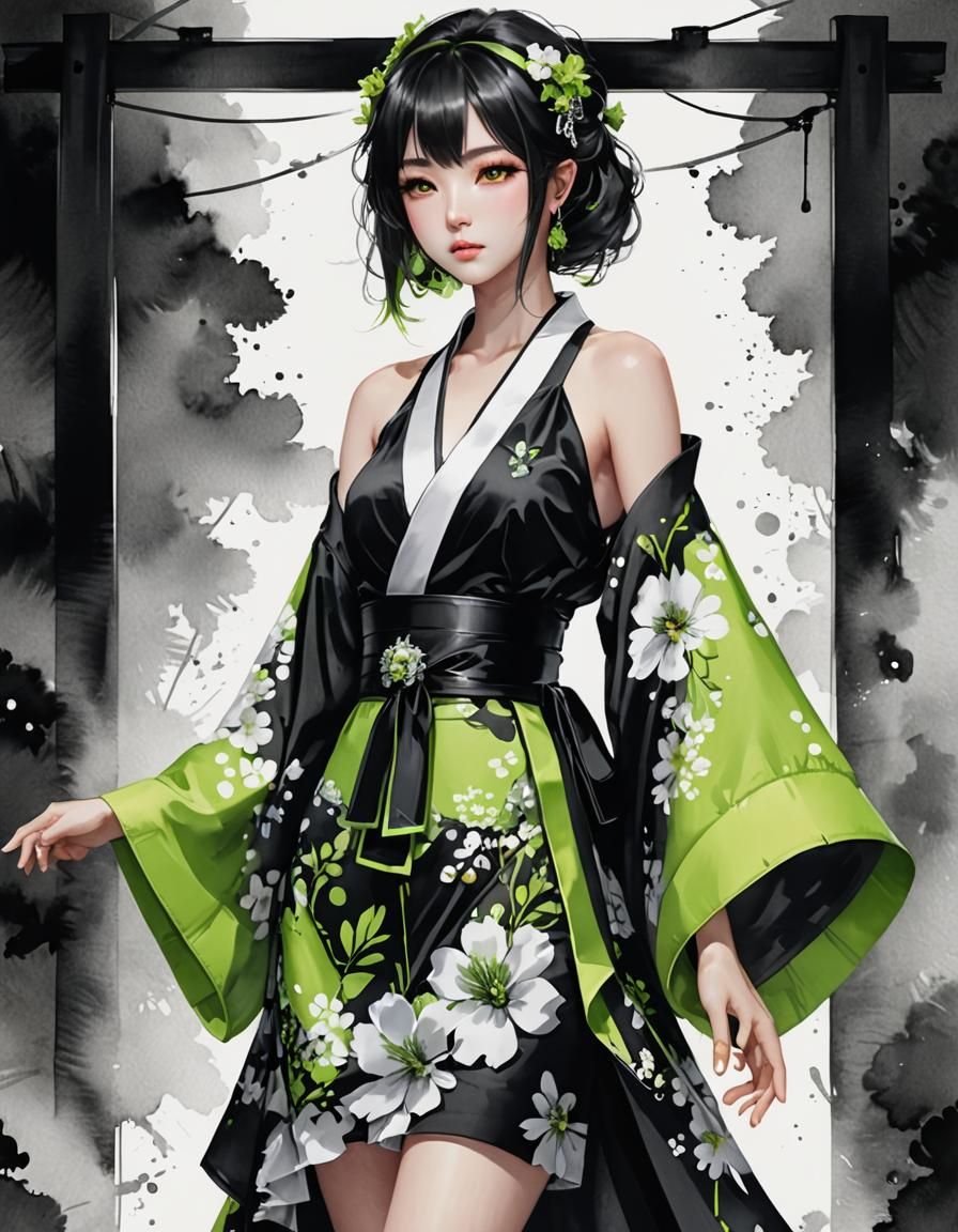 High Contrast Watercolor Kimono in Black and White