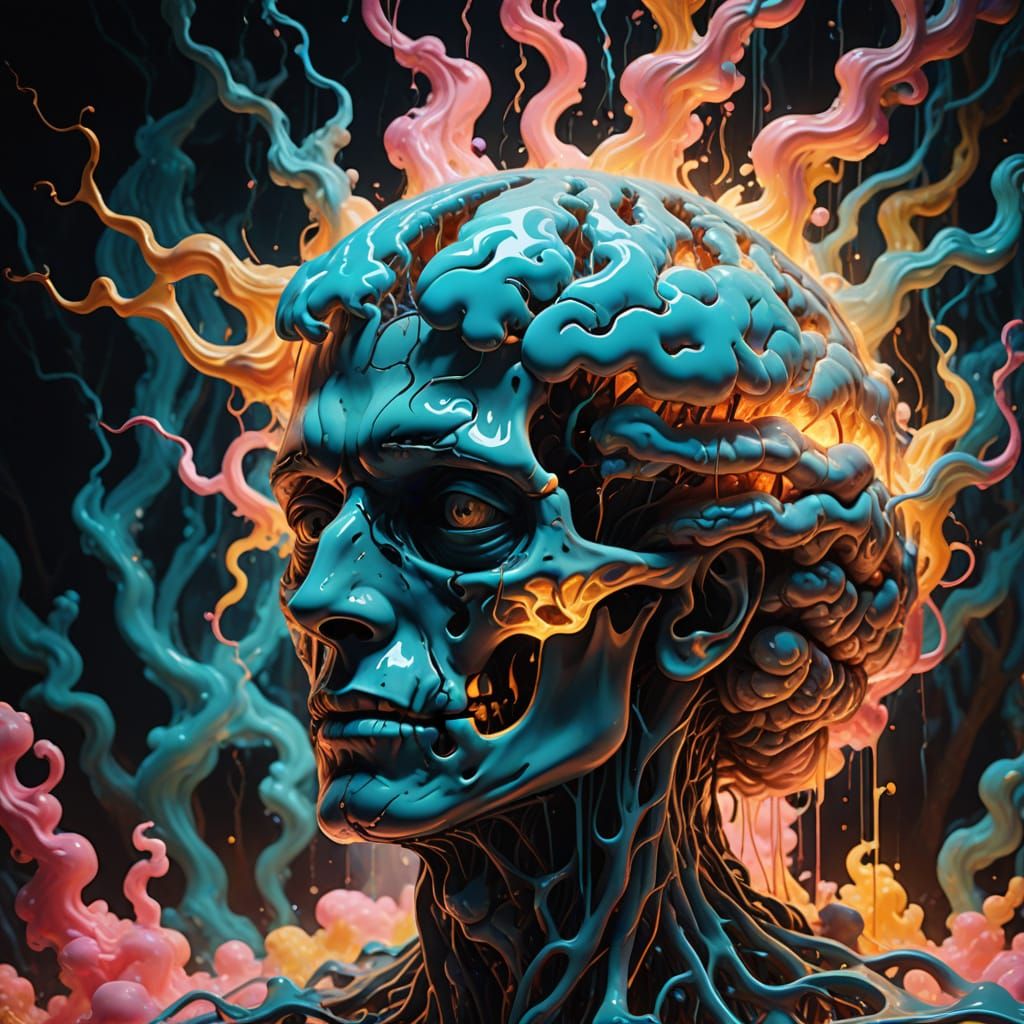 Vibrant Surrealism in Close-Up: A Dreamlike Brain Landscape