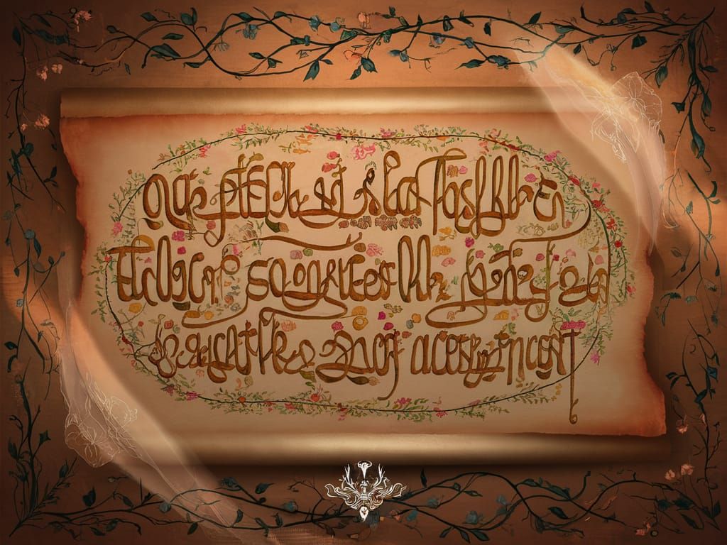 Ornate Calligraphy Illustration in Art Nouveau Style