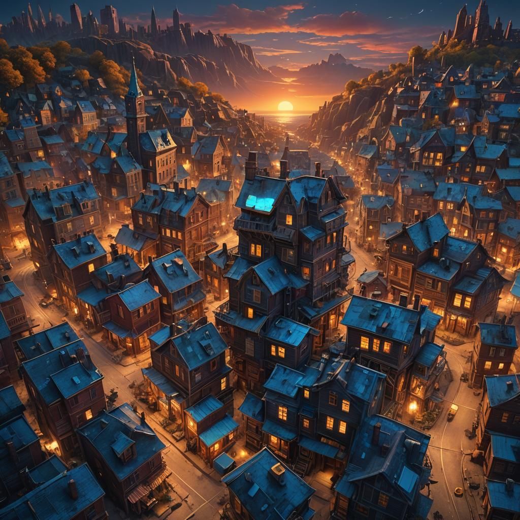 Surreal Ghost Town Sunset in New York, Digital Art