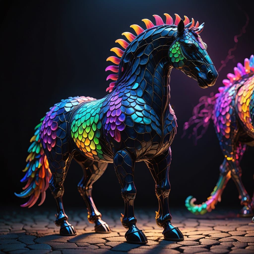 Horse Pangolin Hybrid in Psychedelic Colors