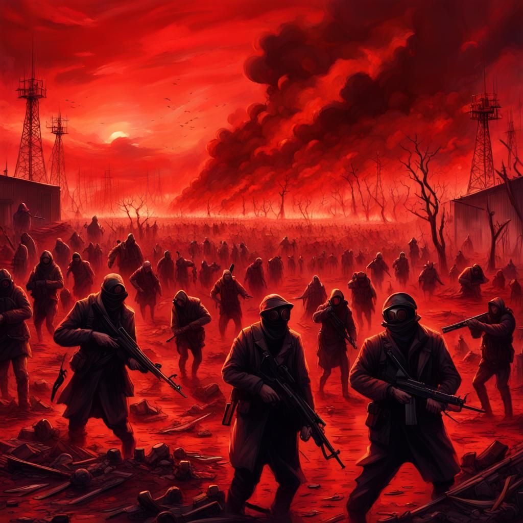 Apocalyptic War Scene with Religious Fanatics, Matte Paintin...