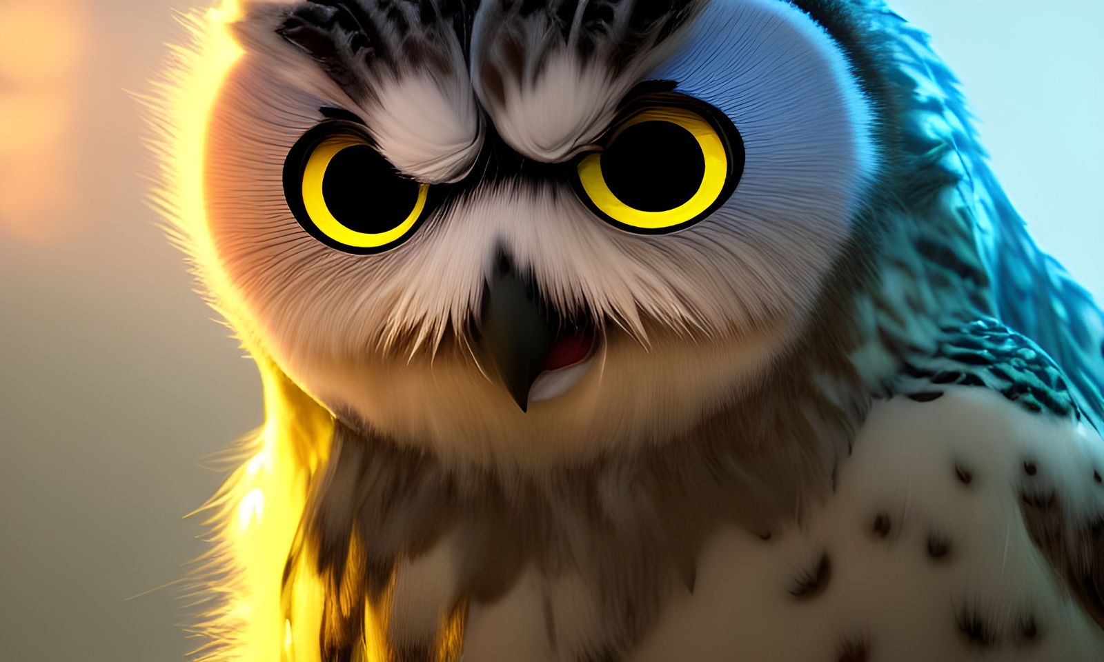 Adorable Snowy Owl with Iridescent Rendering