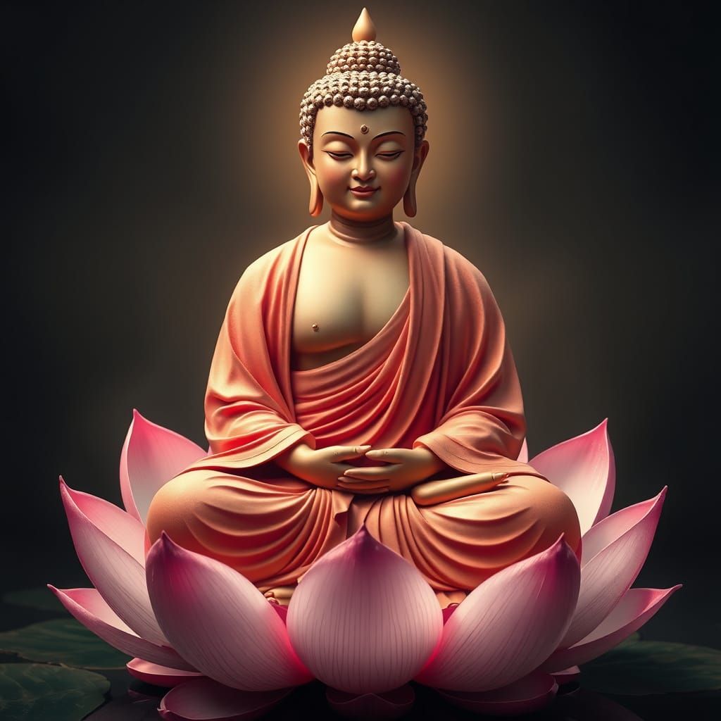 Buddha Seated on a Lotus in Hyperrealistic Style