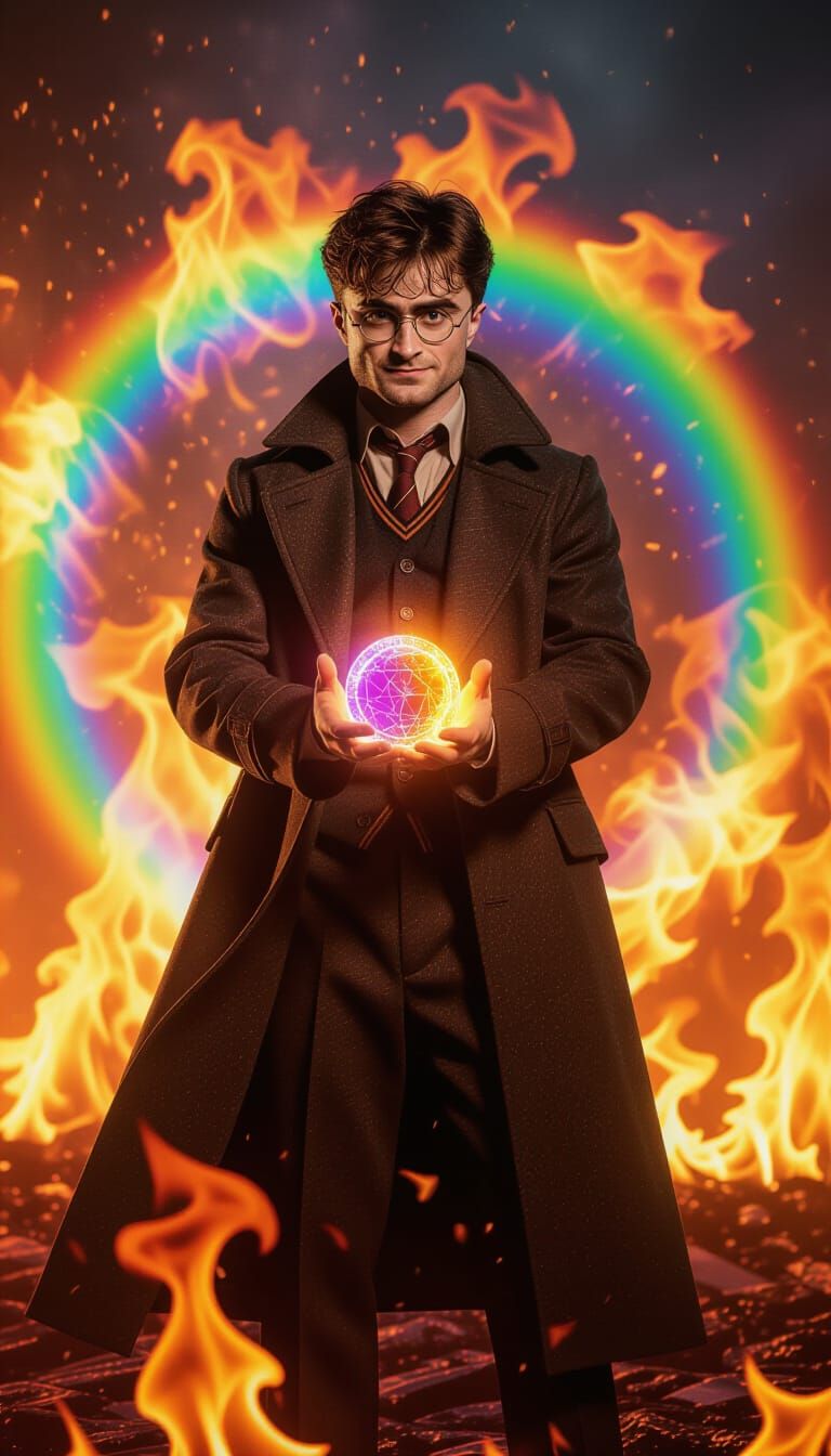 Dramatic Figure with Ring in Fiery Landscape