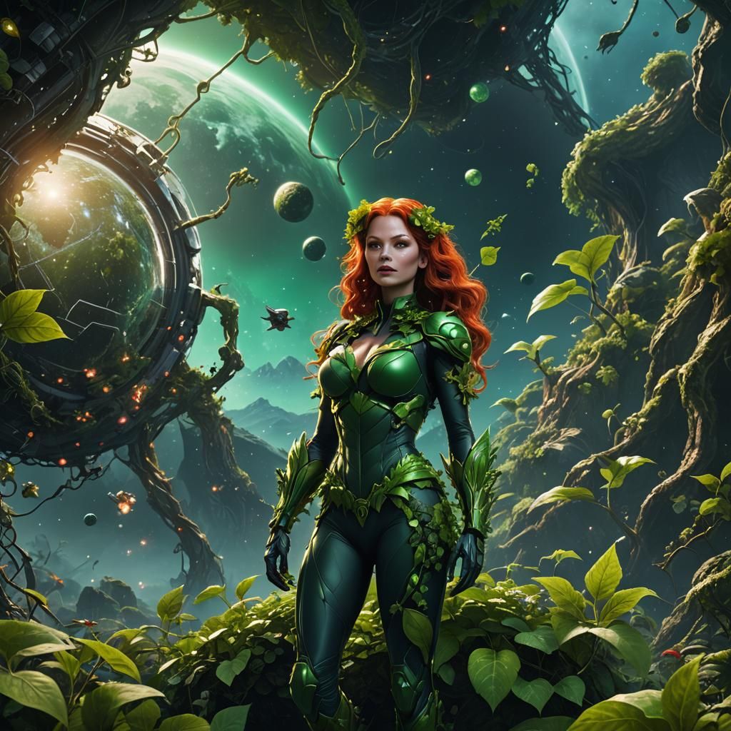 Poison Ivy in Space: Detailed Matte Painting