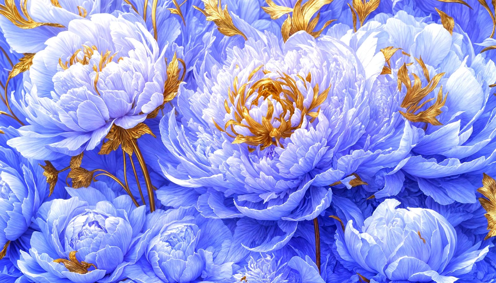 Lavender Peonies in Winter Dreamscape, Ink Illustration