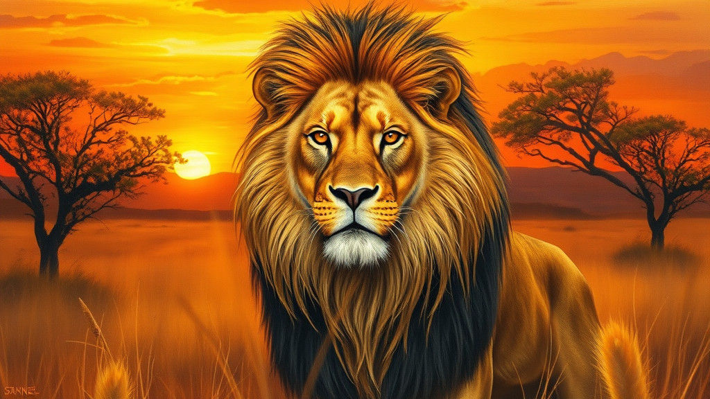 Regal Lion in Golden Savannah Sunset