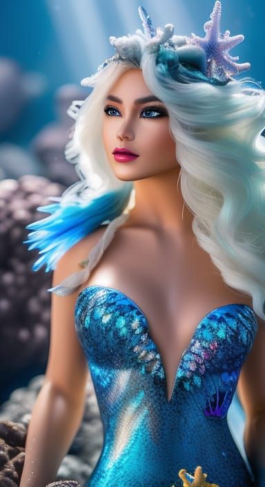 Hyperrealistic Mermaid in a Crystal Ocean