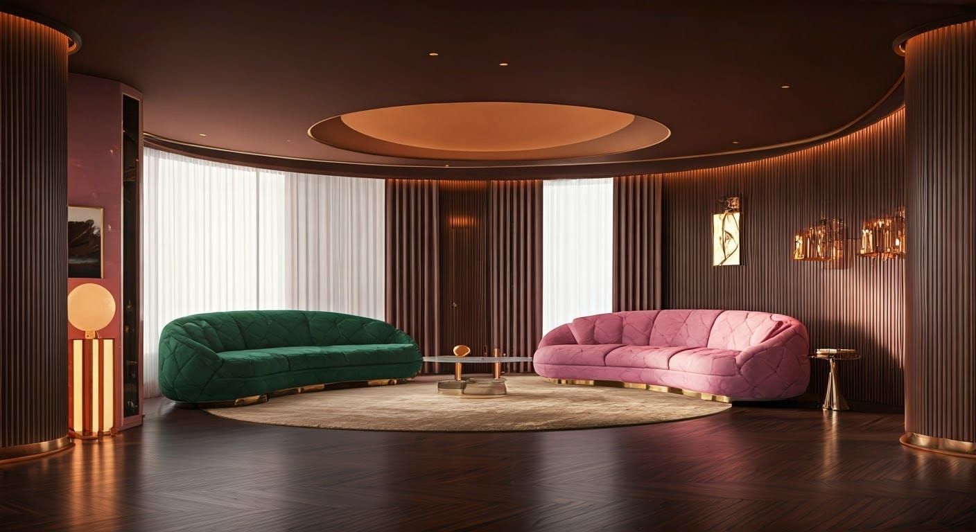 Futuristic Luxury Home Interior with Warm Daylight and Geome...