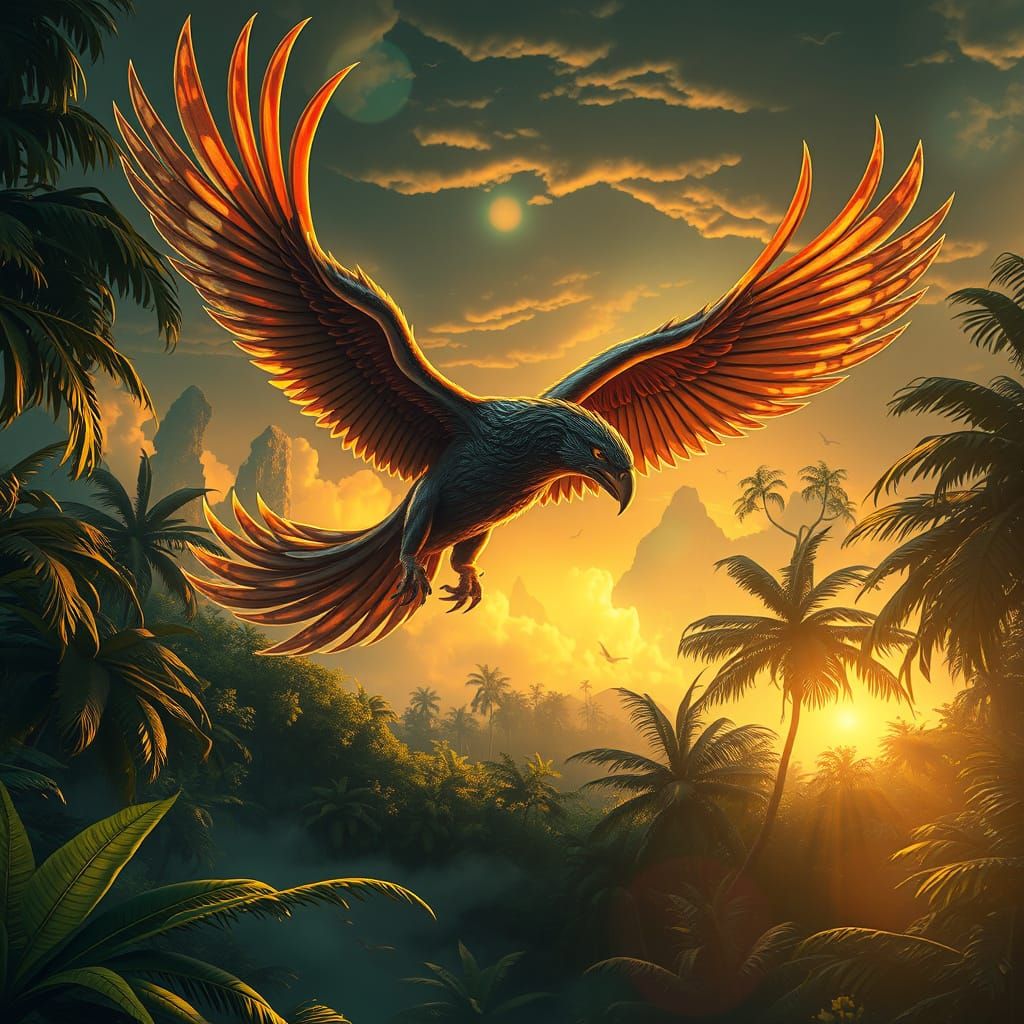 Majestic Griffin Soaring Through Jungle Art Nouveau