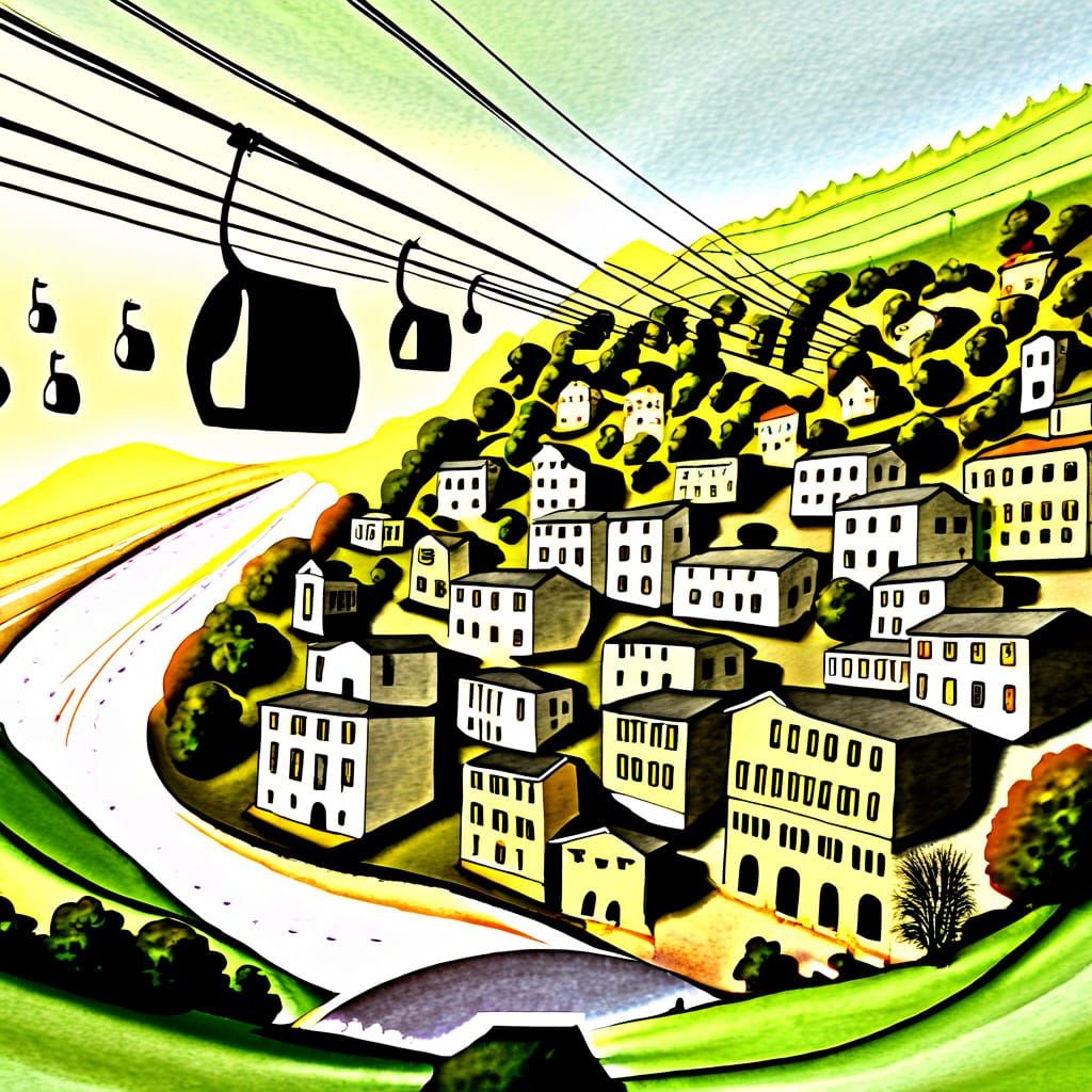 Serene Watercolor Townscape at Dusk with Nostalgic Feel