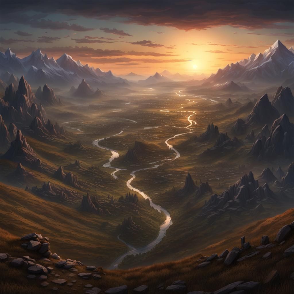 Valley Sunset: A Dark Fantasy Masterpiece