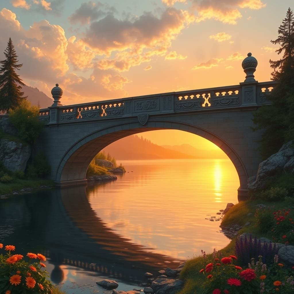 Majestic Stone Bridge at Sunset