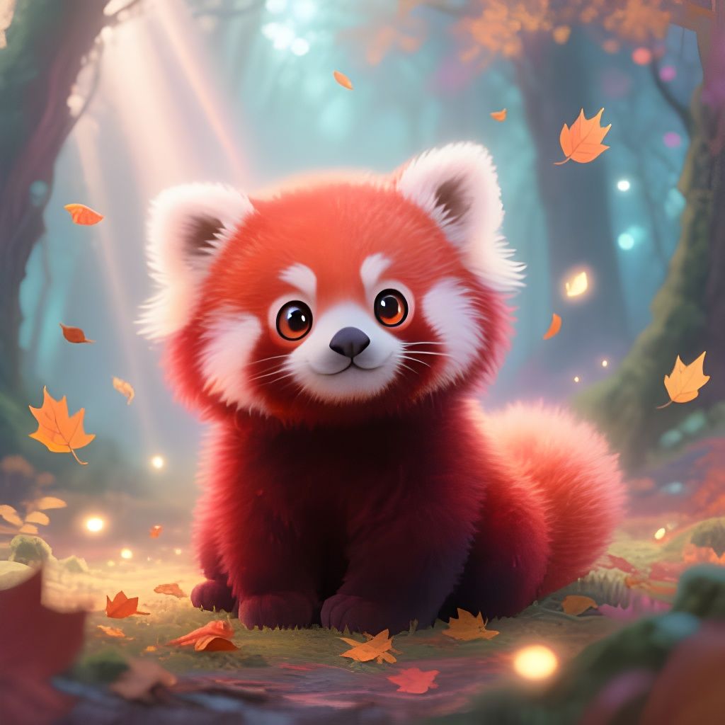 Majestic Baby Red Panda in Enchanted Forest